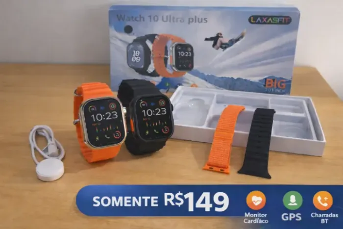 Smartwatch 10 Ultra Plus com GPS e Chamadas Bluetooth - Novo