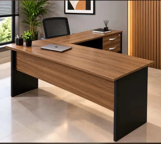 Mesa em L 150x150 com duas gavetas