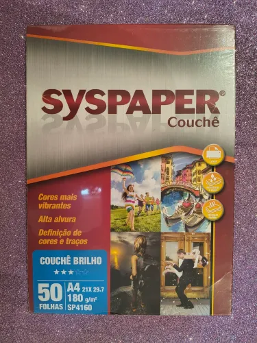 Papel couchê brilho 180g/m² Syspaper SP4160