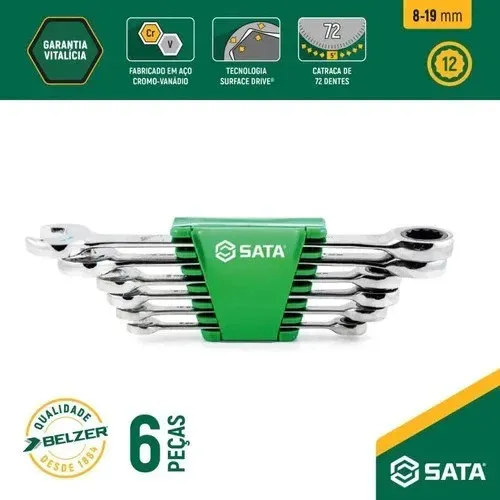 Jogo Chave Combinada Catraca 8 A 19mm 6 Pçs St09033g SATA.