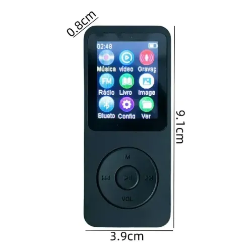 Áudio play MP4 compacto com saída de som externa