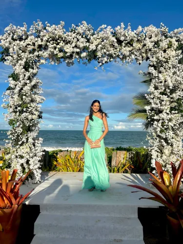 Vestido de festa verde tiffany 