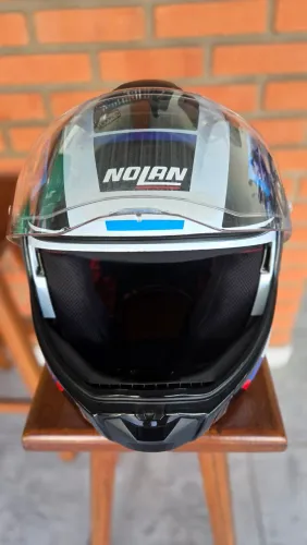 Capacete Nolan N90-3 Lighthouse Branco Azul Preto número 56