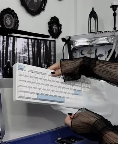 Teclado Mecânico MechLands Vibe108 Azul e Branco