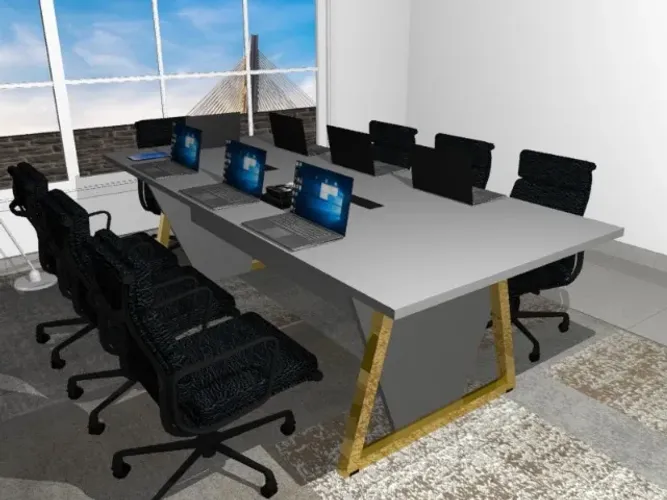 Mesa de Reunião Trapeze Gold Kiev 8 Tomadas. L240cm x P100cm x A74