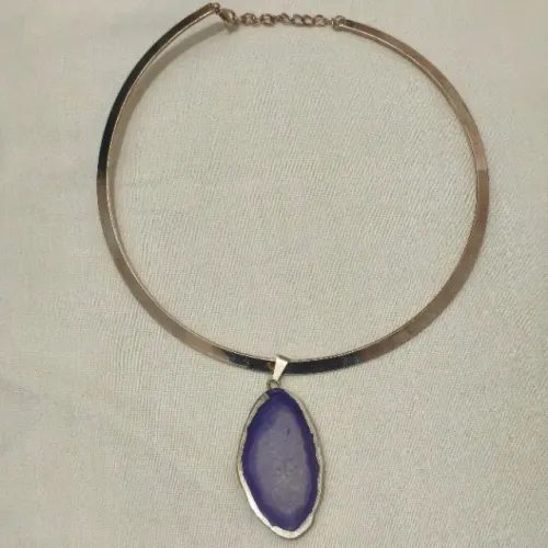 Choker aro prateado com pedra natural 