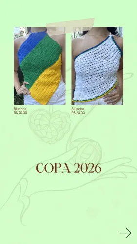 Peças femininas em crochê Copa/2026