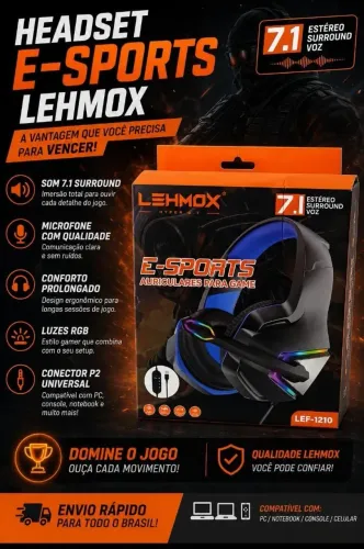Fone original Headset Gamer Lehmox 7.1 Surround usb RGB Microfone Integrado PC PS4 PS5 
