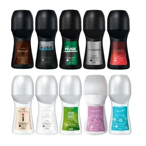 Kit 10 Desodorantes Roll-on Variados Masculino e Feminino Avon 50ml