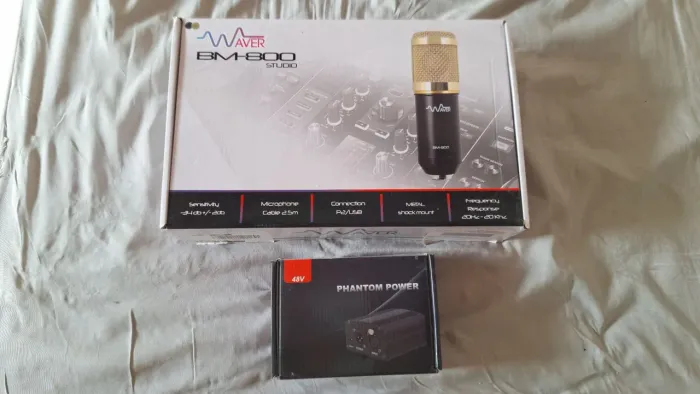 Microfone Condensador Waver BM800 XLR Dourado + Phantom Power 48v