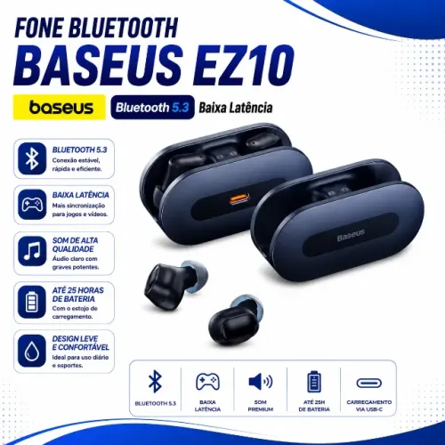Fone Bluetooth Baseus Bowie EZ10 Bluetooth 5.3 Baixa Latência