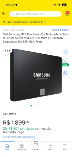 Ssd Samsung 1 TB solid state drive Sata memória