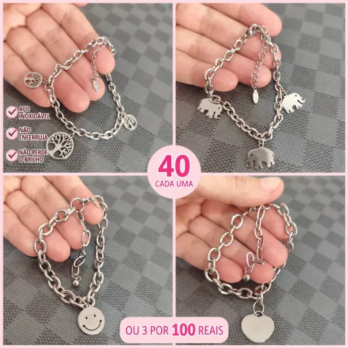Pulseiras com Pingentes Aço Inoxidável