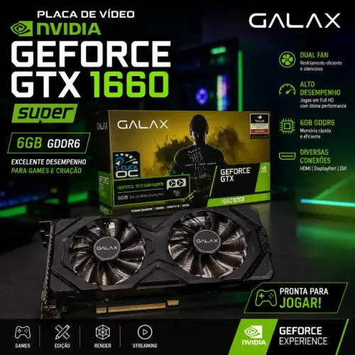 Placa de Vídeo NVIDIA GeForce GTX 1660 Super - 6GB GDDR6, marca Galax Dual Fan