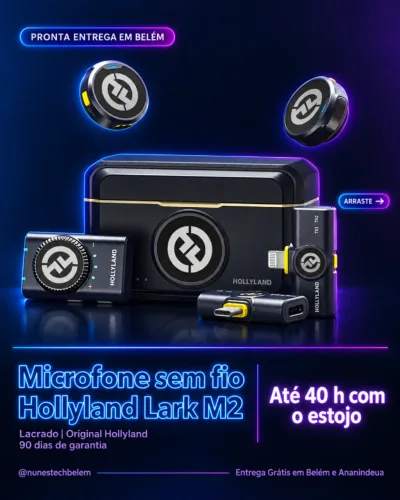 Hollyland Lark M2 Microfone de lapela sem fio para iPhone/Android/Câmera/PC/Laptop 