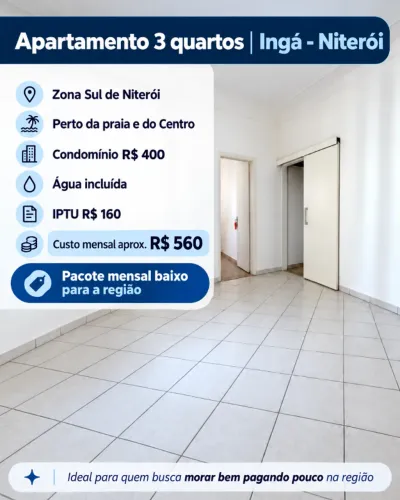 3 quartos no Ingá Niterói | Condomínio R$ 400