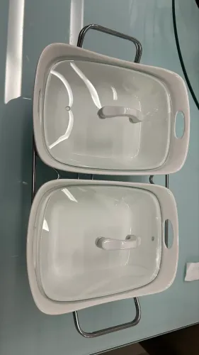 rechaud duplo de porcelana com tampas de vidro