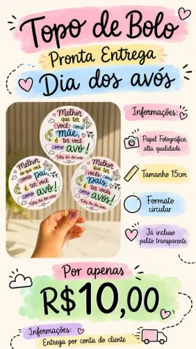 Topo de Bolo - Pronta Entrega - Dia dos avós - Promoção