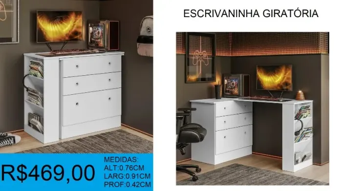 Cômoda e mesa 2 em 1 - entrega e montagem grátis