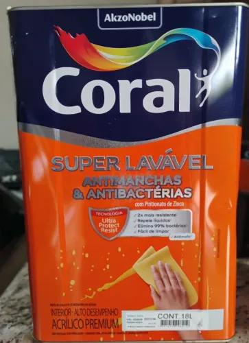R$ 520,00 TINTA CORAL SUPER LAVÁVEL 18 LITROS COR BRANCO NEVE.