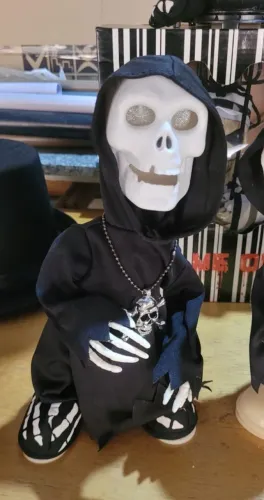 HALLOWEEN BONECO ESQUELETO DANÇANTE RAP COM MOVIMENTO, SOM E LUZES