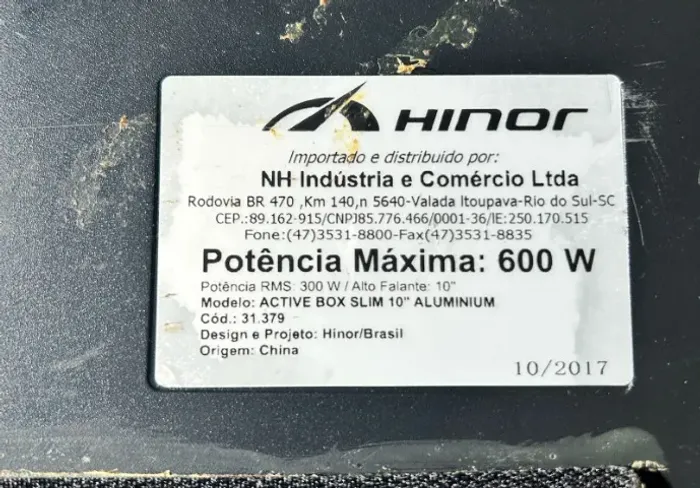 Caixa Amplificada Hinor Active Box Slim 10" Aluminium - 600W / 300W RMS
