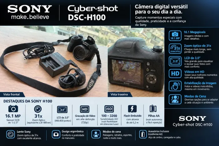 Câmera Sony H100 + Carregador + Acessórios