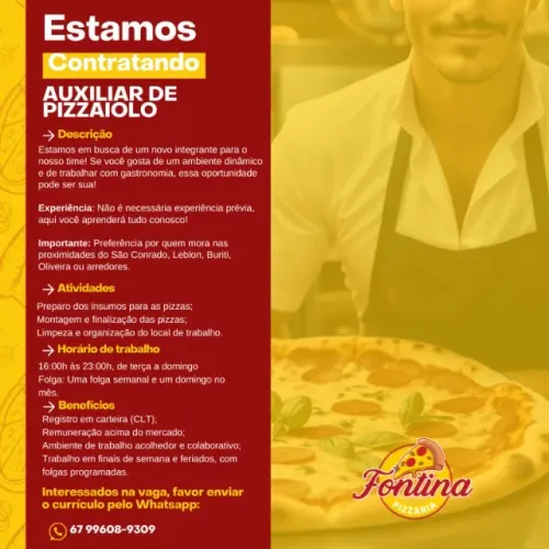 Auxiliar de Pizzaiolo sem experiência