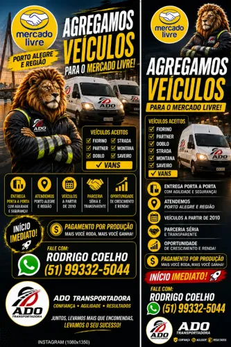 ? ADO TRANSPORTADORA CONTRATA UTILITÁRIOS PARA OPERAÇÃO MERCADO LIVRE ? Porto Alegre