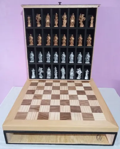 Tabuleiro de Xadrez Medieval Luxo de Colecionador Grande 50x50