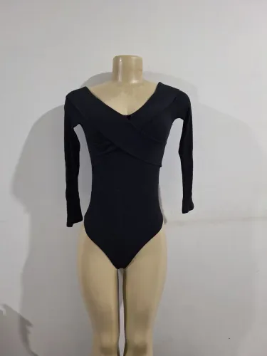 Body feminino manga longa preto