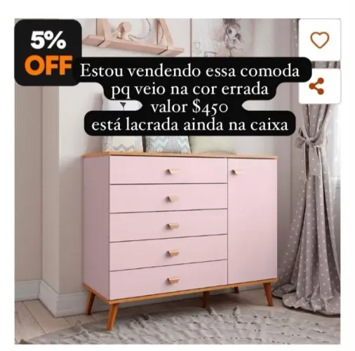 Cômoda de bebe cor rosa 