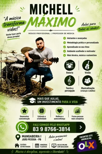 Aulas de Música em João Pessoa - Bateria, Violão, Teoria e Percepção e Musicalização