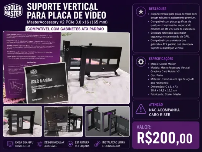 Suporte Vertical para Placa de Vídeo Cooler Master