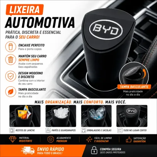 Lixeira Para Carro Com Logo Marca Automotiva Com Tampa Porta Copos Lixo Organizador Encaix