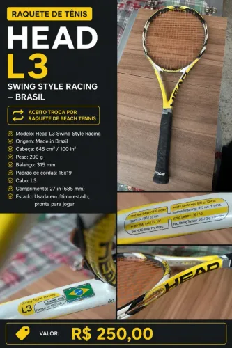 Raquete de Tênis Head L3 Swing Style Racing Brasil - Original -