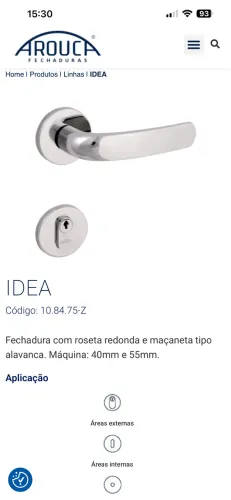 2 FECHADURAS AROUCA PORTAS INTERNAS - LINHA IDEA Z  - ZCE