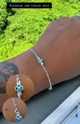 Pulseira de trevo azul - Prata - Entrega imediata