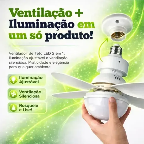 Lâmpada Ventilador De Teto E27 Silencioso Controle Remoto Para Bocal (LEIA A DESCRIÇÃO)
