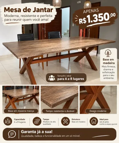 Mesa com base em madeira e base em MDF resistente