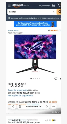 Monitor Gamer ASUS ROG Swift OLED PG27AQDP 26,5? QHD 480Hz - Amazon Internacional
