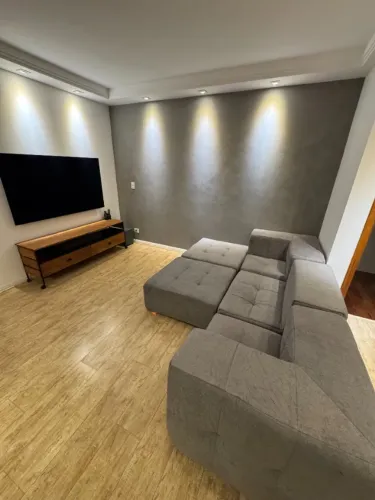 Sofá Modular Sofá na Caixa 3 Lugares Bouclé Cinza com 2 Chaises