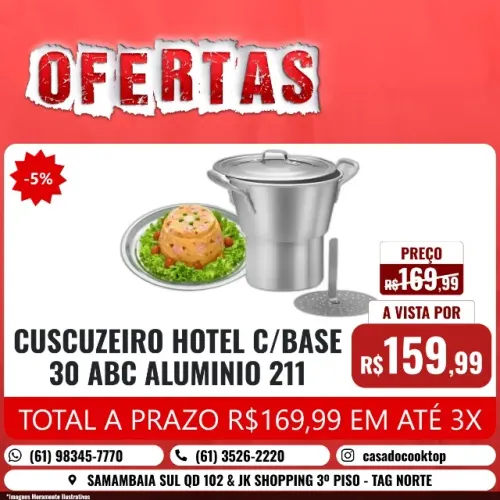 Cuscuzeiro hotel c/base 30 abc aluminio