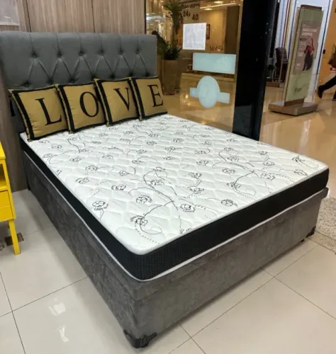 Kit Cama Baú Casal 1,38x1,88 Blindada Diversas Cores + Colchão de Espuma D23 Dupla Face