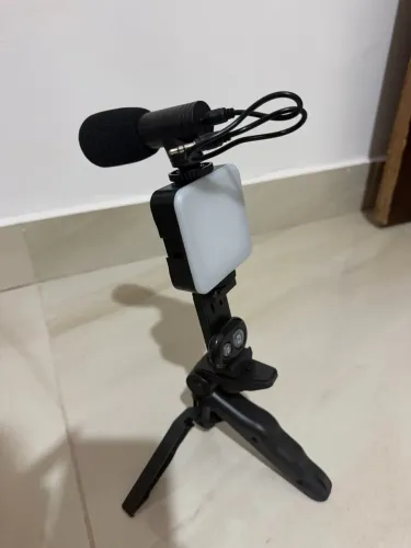 Kit Video Making Tripé Celular + Microfone + Led + Controle