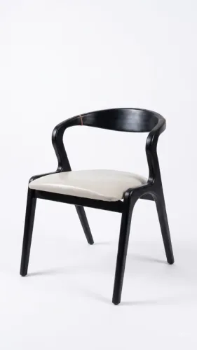 19 - Cadeira de Jantar Orgânica | Design Curvo em Madeira Preta | Assento Estofado