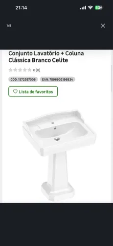 Conjunto lavatório + coluna clássica branco celite