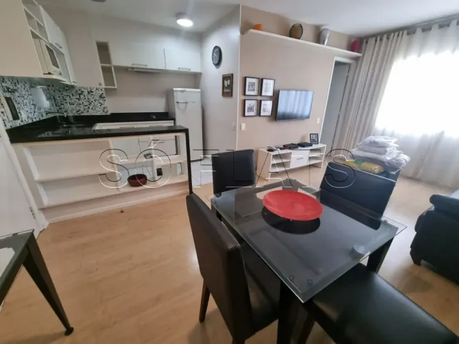 Flat no Itaim Bibi disponível para locação todo mobiliado 42m², 1 dormitório e 1 vaga.