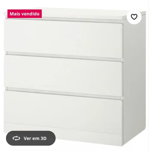 Cômoda c/3 gavetas, branco, 80x78 cm
