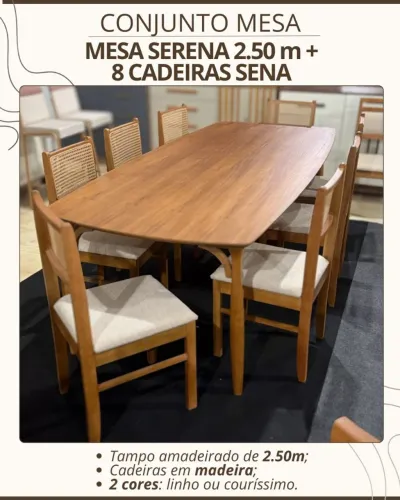 Mesa de Jantar elegante serena com 8 cadeiras de 2.50m